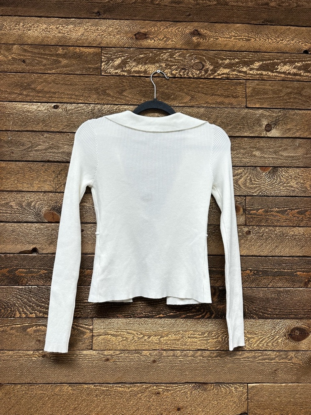 Papermoon Cream Ribbed Button-Front Crop Top - Picture 3 of 7